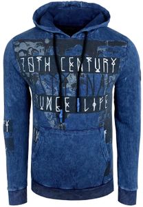 Stylish men's hooded sweatshirt, oil-washed hoodie with grunge print, sweatshirt 19124 Sax-Blue