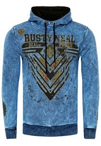 Sudadera con capucha llamativa para hombre, sudadera con capucha lavada con aceite y estampado gráfico, sudadera 19126 Sax-Blue