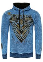 Sudadera con capucha llamativa para hombre, sudadera con capucha lavada con aceite y estampado gráfico, sudadera 19126 Sax-Blue