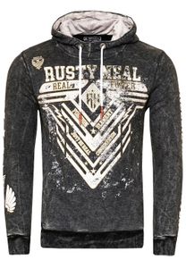 Eye-catching men's hooded sweatshirt, oil-washed hoodie with graphic print, 19126 black