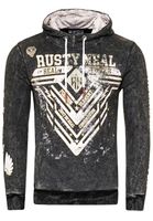 Eye-catching men's hooded sweatshirt, oil-washed hoodie with graphic print, 19126 black