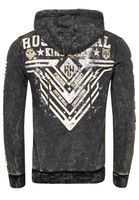 Eye-catching men's hooded sweatshirt, oil-washed hoodie with graphic print, 19126 black