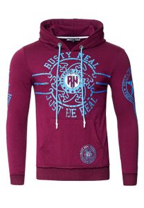 Casual men's hooded sweatshirt with logo print and kangaroo pocket, 19127 Bordeaux