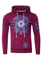 Casual men's hooded sweatshirt with logo print and kangaroo pocket, 19127 Bordeaux