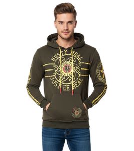 Lässiger Herren Kapuzen-Pullover Hoodie mit Logo-Print und Känguru-Tasche Sweatshirt 19127 Khaki