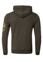 Casual men's hooded sweatshirt with logo print and kangaroo pocket, 19127 Khaki
