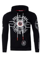 Casual men's hooded sweatshirt with logo print and kangaroo pocket, black, 19127