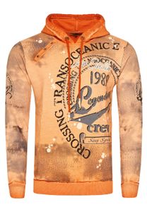 Exclusive men's hooded pullover, oil-washed hoodie with button placket and sea print sweater 19128 Orange
