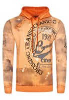 Exclusive men's hooded pullover, oil-washed hoodie with button placket and sea print sweater 19128 Orange