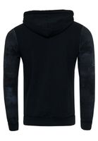 Exclusive men's hooded pullover, oil-washed hoodie with button placket and sea print sweater 19128 Black