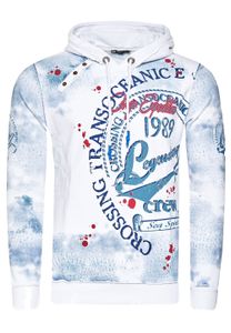 Exclusive men's hooded pullover, oil-washed hoodie with button placket and sea print sweater 19128 white