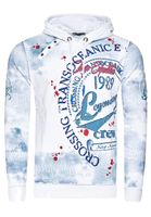 Exclusive men's hooded pullover, oil-washed hoodie with button placket and sea print sweater 19128 white