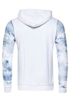 Exclusive men's hooded pullover, oil-washed hoodie with button placket and sea print sweater 19128 white