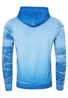 Modern men's hooded sweatshirt, oil-washed hoodie with decorative button placket, sweatshirt 19129, blue