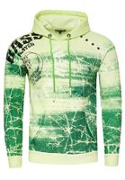 Modern men's hooded sweatshirt, oil-washed hoodie with decorative button placket, sweatshirt 19129, green