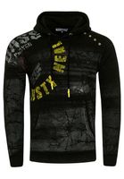 Sweat-shirt à capuche moderne pour homme, en denim délavé à l'huile avec patte de boutonnage décorative, référence 19129, noir