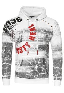 Sweat-shirt à capuche moderne pour homme, en denim délavé à l'huile avec patte de boutonnage décorative, référence 19129, blanc