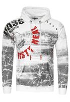 Sweat-shirt à capuche moderne pour homme, en denim délavé à l'huile avec patte de boutonnage décorative, référence 19129, blanc