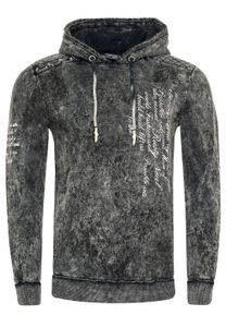Pull à capuche moderne pour homme, en toile délavée à l'huile avec motif matelassé et imprimés, référence 19131 anthracite