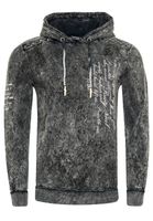 Pull à capuche moderne pour homme, en toile délavée à l'huile avec motif matelassé et imprimés, référence 19131 anthracite