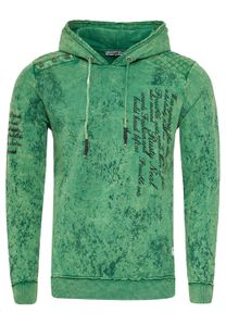 Pull à capuche moderne pour homme, en toile délavée à l'huile avec motif matelassé et imprimés, référence 19131 vert