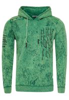 Pull à capuche moderne pour homme, en toile délavée à l'huile avec motif matelassé et imprimés, référence 19131 vert