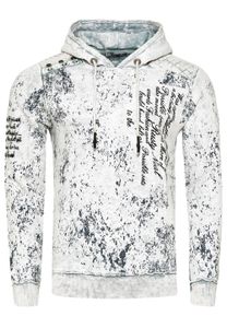 Pull à capuche moderne pour homme, en toile délavée à l'huile avec motif matelassé et imprimés, référence 19131, blanc