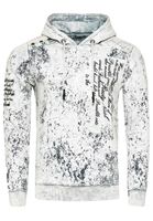 Pull à capuche moderne pour homme, en toile délavée à l'huile avec motif matelassé et imprimés, référence 19131, blanc