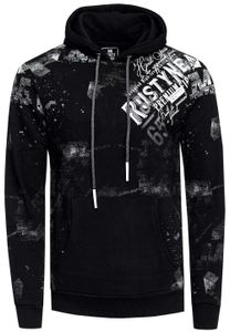 Sweat à capuche élégant pour homme, imprimé graphique intégral, poche kangourou, référence 19134, noir