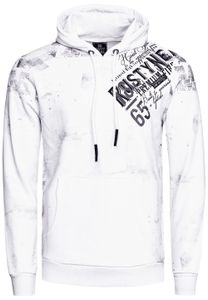 Sweat à capuche élégant pour homme, imprimé graphique intégral, poche kangourou, référence 19134, blanc