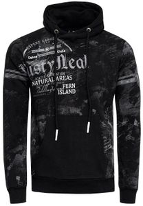 Sweat à capuche sportif pour homme, noir, imprimé vintage et poche kangourou, 19135