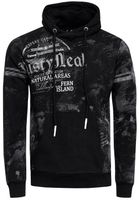 Sweat à capuche sportif pour homme, noir, imprimé vintage et poche kangourou, 19135