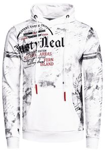 Sweat-shirt à capuche sportif pour homme, blanc, imprimé vintage et poche kangourou, 19135