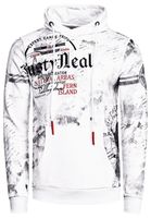 Sweat-shirt à capuche sportif pour homme, blanc, imprimé vintage et poche kangourou, 19135