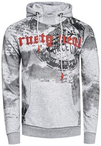 Sweat à capuche moderne pour homme avec imprimé graphique original, col montant, pull 19136 Gris