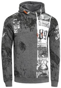 Sweat à capuche décontracté pour homme, imprimé motard et effet vintage, modèle 19137 anthracite