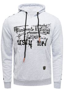 Modern men's hooded sweatshirt with star prints on the sleeves, hoodie with kangaroo pocket, sweater 19138 Grey