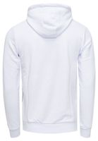 Modern men's hooded sweatshirt with star prints on the sleeves, hoodie with kangaroo pocket, sweater 19138, white