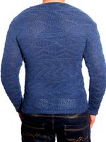 Moderner Herren Strick-Pullover V-Ausschnitt Slim Fit Strukturstrick-Sweater 3172 Blau