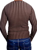 Moderner Herren Strick-Pullover mit Streifenmuster Slim Fit V-Ausschnitt Sweater 3174 Braun