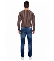 Maglione moderno da uomo in maglia con motivo a righe, vestibilità slim, scollo a V 3174 marrone