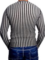Moderner Herren Strick-Pullover mit Streifenmuster Slim Fit V-Ausschnitt Sweater 3174 Grau