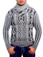Stylischer Herren Strick-Pullover Zopfstrick-Muster Stehkragen-Sweater 3176 Anthrazit