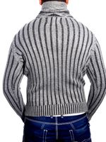 Stylischer Herren Strick-Pullover Zopfstrick-Muster Stehkragen-Sweater 3176 Anthrazit