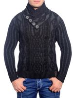 Stylischer Herren Strick-Pullover Zopfstrick-Muster Stehkragen-Sweater 3176 Schwarz