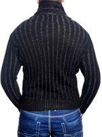 Stylischer Herren Strick-Pullover Zopfstrick-Muster Stehkragen-Sweater 3176 Schwarz