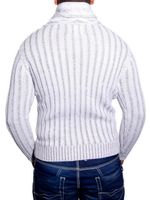 Stylischer Herren Strick-Pullover Zopfstrick-Muster Stehkragen-Sweater 3176 Weiß