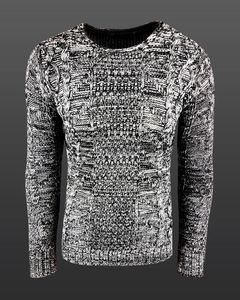 Moderner Herren Rundhals-Pullover im kontrastfarbigem Design Sweater 6171 Anthrazit