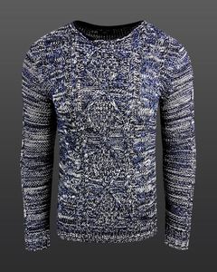 Moderner Herren Rundhals-Pullover im kontrastfarbigem Design Sweater 6234 Marine