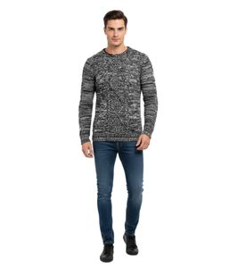 Moderner Herren Rundhals-Pullover im kontrastfarbigem Design Sweater 6234 Schwarz